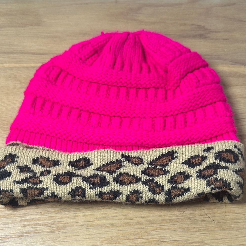HEIMISH USA Pink and Leopard Knit Beanie